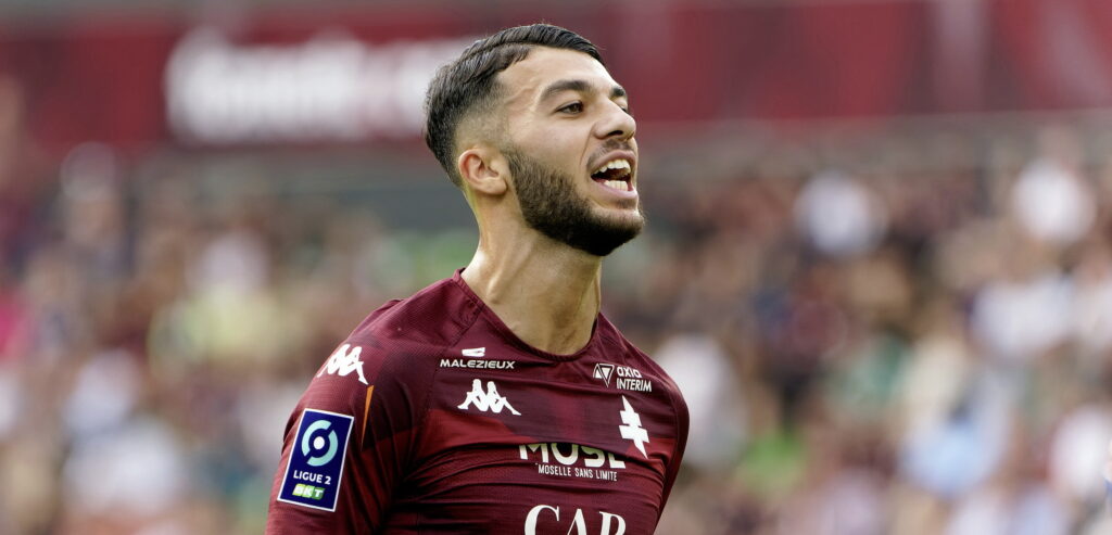 L'attaquant Georges Mikautadze sous les couleurs du FC Metz, avant son départ à l'Olympique lyonnais.